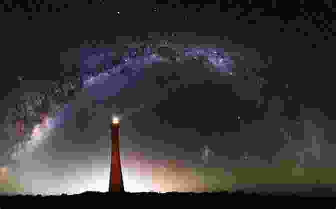 A Starry Night Sky Above A Lighthouse, With The Milky Way Visible. Stargazing: Memoirs Of A Young Lighthouse Keeper