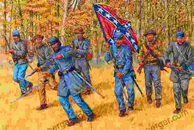 A Troop Of Confederate Cavalry Charging Through A Rugged Landscape. Confederate Cavalry West Of The River